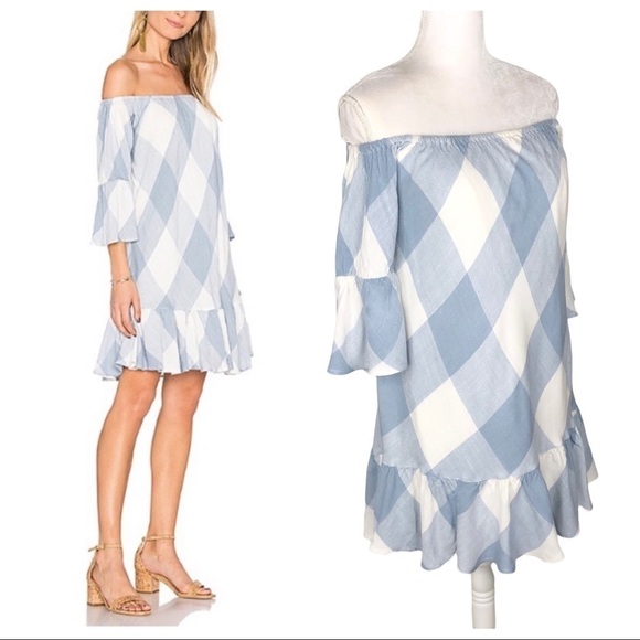 Tularosa Dresses & Skirts - Tularosa off-the-shoulder blue gingham ruffle minidress checked plaid small